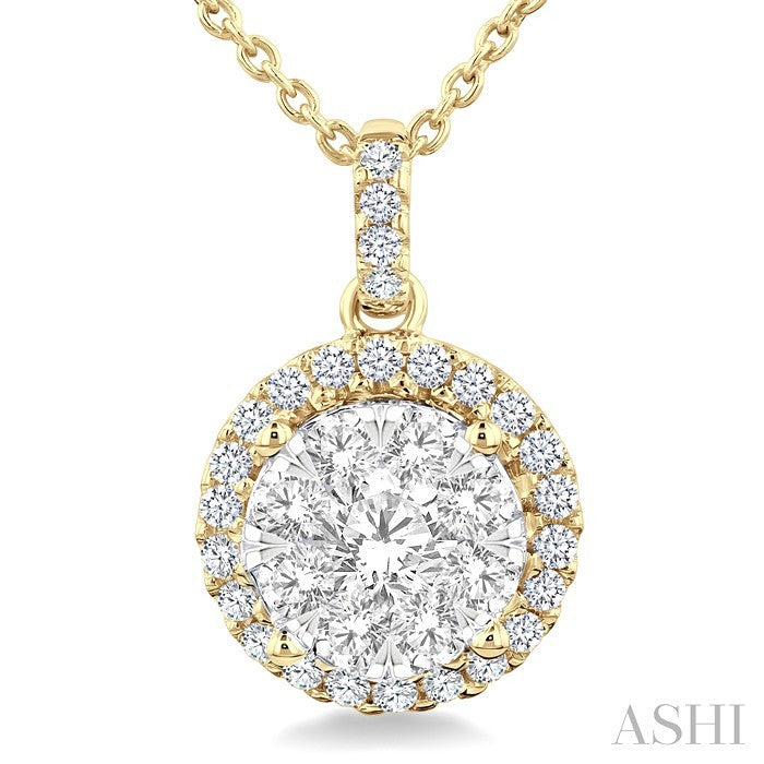3/4 Ctw Lovebright Round Cut Diamond Pendant in 14K Yellow and White Gold with Chain