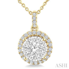 3/4 Ctw Lovebright Round Cut Diamond Pendant in 14K Yellow and White Gold with Chain