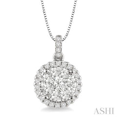 1/2 Ctw Lovebright Round Cut Diamond Pendant in 14K White Gold with Chain