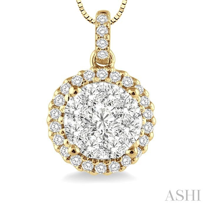 1/2 Ctw Lovebright Round Cut Diamond Pendant in 14K Yellow and White Gold with Chain