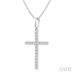 1/4 Ctw Round Cut Diamond Cross Fashion Pendant With Chain in 14K White Gold