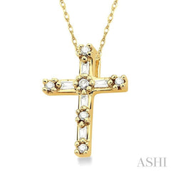 1/10 Ctw Diamond Cross Pendant in 14K Yellow Gold with Chain