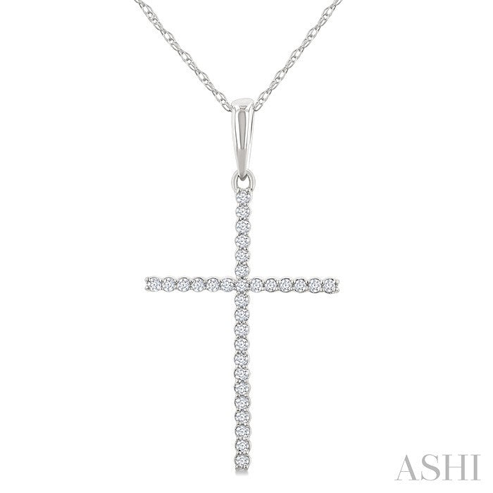 1/10 Ctw Cross Round Cut Diamond Fashion Pendant With Chain in 10K White Gold