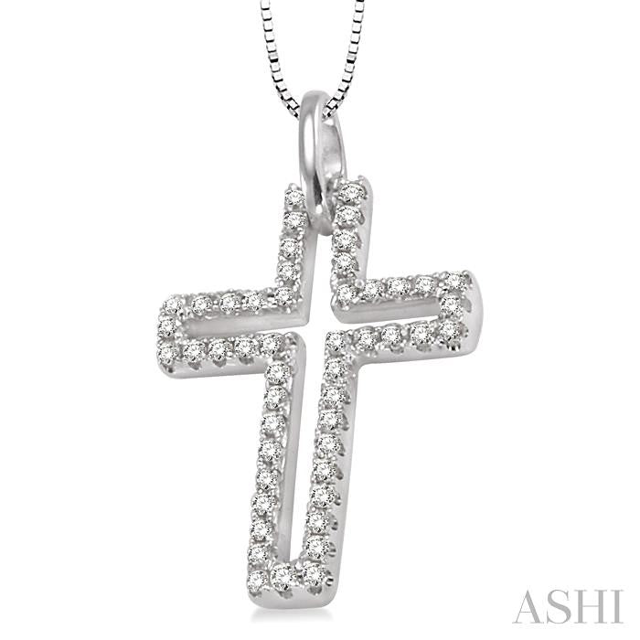 1/4 Ctw Round Cut Diamond Cross Pendant in 10K White Gold with Chain