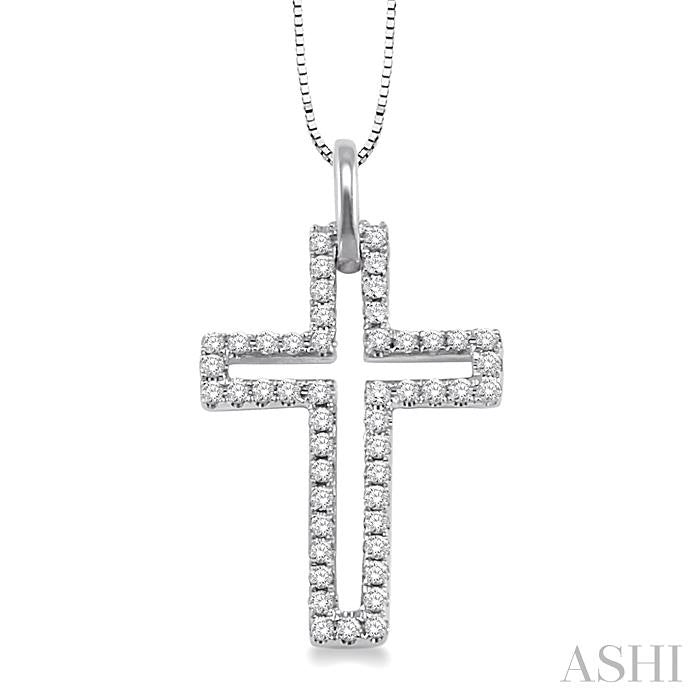 1/4 Ctw Round Cut Diamond Cross Pendant in 10K White Gold with Chain