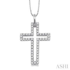 1/4 Ctw Round Cut Diamond Cross Pendant in 10K White Gold with Chain