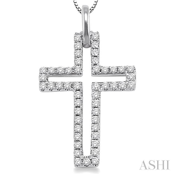 1/4 Ctw Round Cut Diamond Cross Pendant in 10K White Gold with Chain