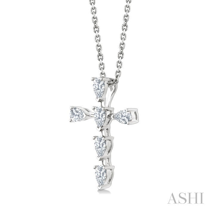 1/2 Ctw Cross 6-Stone Pear Cut Diamond Fashion Pendant With Chain in 14K White Gold