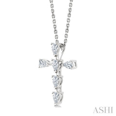 1/2 Ctw Cross 6-Stone Pear Cut Diamond Fashion Pendant With Chain in 14K White Gold