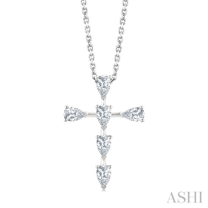 1/2 Ctw Cross 6-Stone Pear Cut Diamond Fashion Pendant With Chain in 14K White Gold