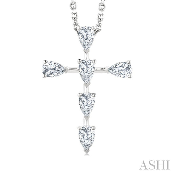1/2 Ctw Cross 6-Stone Pear Cut Diamond Fashion Pendant With Chain in 14K White Gold