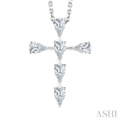 1/2 Ctw Cross 6-Stone Pear Cut Diamond Fashion Pendant With Chain in 14K White Gold