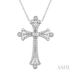 1/3 Ctw Cross Round Cut Diamond Fashion Pendant With Chain in 14K White Gold