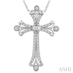 1/3 Ctw Cross Round Cut Diamond Fashion Pendant With Chain in 14K White Gold