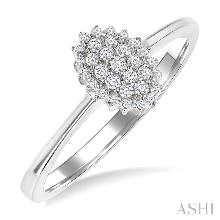 1/6 Ctw Petite Oval Shape Round Cut Diamond Cluster Fashion Ring in 10K White Gold