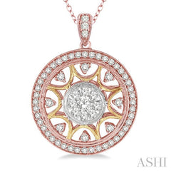 1 Ctw Round Cut Diamond Lovebright Pendant in 14K Tri Color Gold with Chain