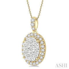 1 1/2 Ctw Oval Shape Diamond Lovebright Pendant in 14K Yellow and White Gold with Chain