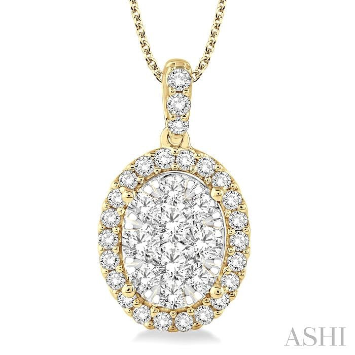 1 1/2 Ctw Oval Shape Diamond Lovebright Pendant in 14K Yellow and White Gold with Chain