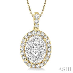 1 1/2 Ctw Oval Shape Diamond Lovebright Pendant in 14K Yellow and White Gold with Chain