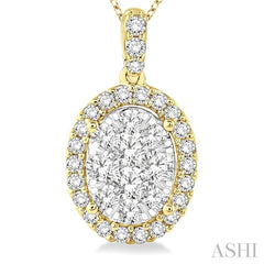 1 1/2 Ctw Oval Shape Diamond Lovebright Pendant in 14K Yellow and White Gold with Chain
