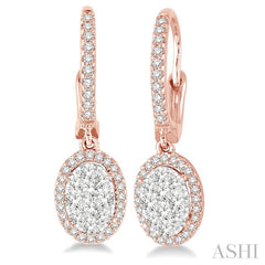 5/8 Ctw Oval Shape Diamond Lovebright Earrings in 14K Rose and White Gold