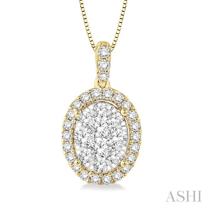 1/2 Ctw Oval Shape Diamond Lovebright Pendant in 14K Yellow and White Gold with Chain
