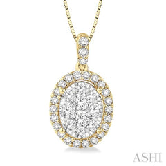 1/2 Ctw Oval Shape Diamond Lovebright Pendant in 14K Yellow and White Gold with Chain