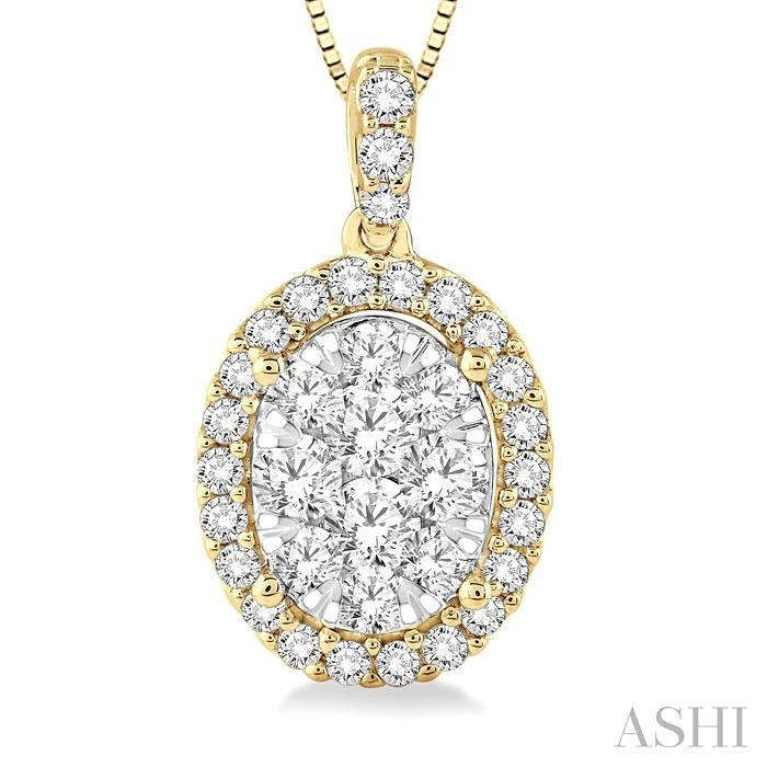 1/2 Ctw Oval Shape Diamond Lovebright Pendant in 14K Yellow and White Gold with Chain