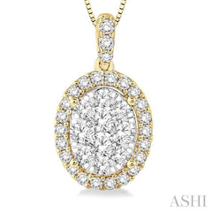 1/2 Ctw Oval Shape Diamond Lovebright Pendant in 14K Yellow and White Gold with Chain