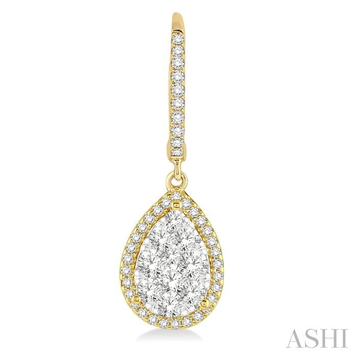 1 Ctw Pear Shape Diamond Lovebright Earrings in 14K Yellow and White Gold