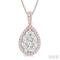 3/4 Ctw Pear Shape Diamond Lovebright Pendant in 14K Rose and White Gold with Chain