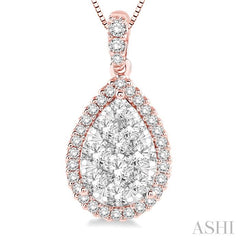 3/4 Ctw Pear Shape Diamond Lovebright Pendant in 14K Rose and White Gold with Chain