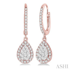 3/8 Ctw Pear Shape Diamond Lovebright Earrings in 14K Rose and White Gold