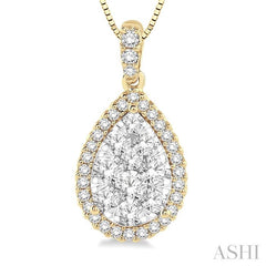 1/3 Ctw Pear Shape Diamond Lovebright Pendant in 14K Yellow and White Gold with Chain