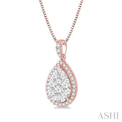 1/3 Ctw Pear Shape Diamond Lovebright Pendant in 14K Rose and White Gold with Chain