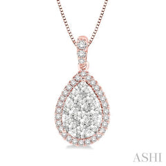 1/3 Ctw Pear Shape Diamond Lovebright Pendant in 14K Rose and White Gold with Chain