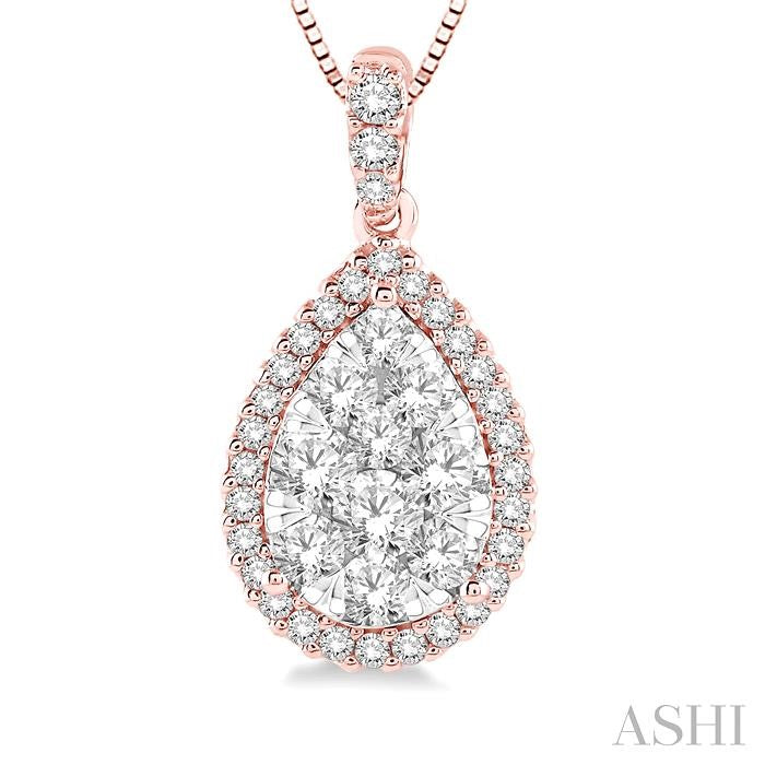 1/3 Ctw Pear Shape Diamond Lovebright Pendant in 14K Rose and White Gold with Chain