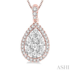1/3 Ctw Pear Shape Diamond Lovebright Pendant in 14K Rose and White Gold with Chain