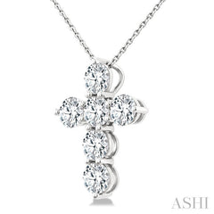 2 Ctw Round Cut Diamond Christian Cross 6-Stone Fashion Pendant With Chain in 14K White Gold