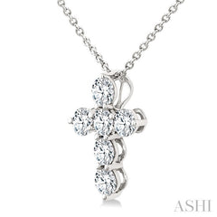 1/2 Ctw Round Cut Diamond Christian Cross 6-Stone Fashion Pendant With Chain in 14K White Gold