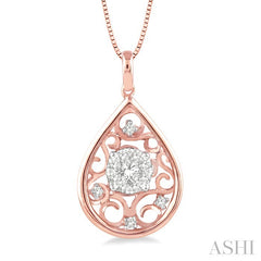 1/4 Ctw Round Cut Diamond Lovebright Pendant in 14K Rose and White Gold with Chain