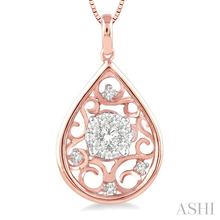 1/4 Ctw Round Cut Diamond Lovebright Pendant in 14K Rose and White Gold with Chain
