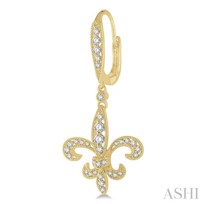 1/2 Ctw Fleur De Lis Motif Round Cut Diamond Earring in 14K Yellow Gold