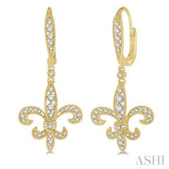 1/2 Ctw Fleur De Lis Motif Round Cut Diamond Earring in 14K Yellow Gold