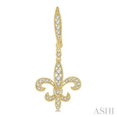 1/2 Ctw Fleur De Lis Motif Round Cut Diamond Earring in 14K Yellow Gold