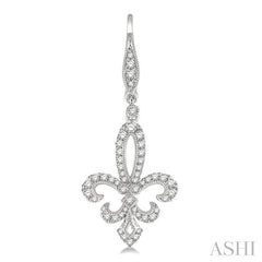 3/4 Ctw Fleur De Lis Round Cut Diamond Hanging Earrings in 14K White Gold