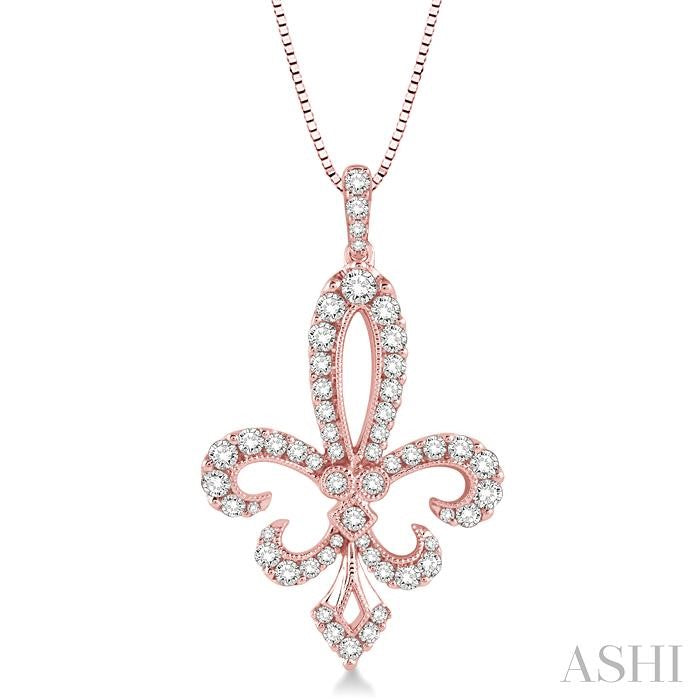 3/4 Ctw Round Cut Diamond Fleur De Lis Pendant in 14K Rose Gold with Chain