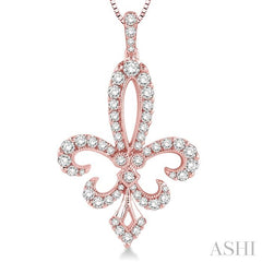 3/4 Ctw Round Cut Diamond Fleur De Lis Pendant in 14K Rose Gold with Chain