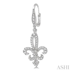 3/4 Ctw Fleur De Lis Round Cut Diamond Hanging Earrings in 14K White Gold