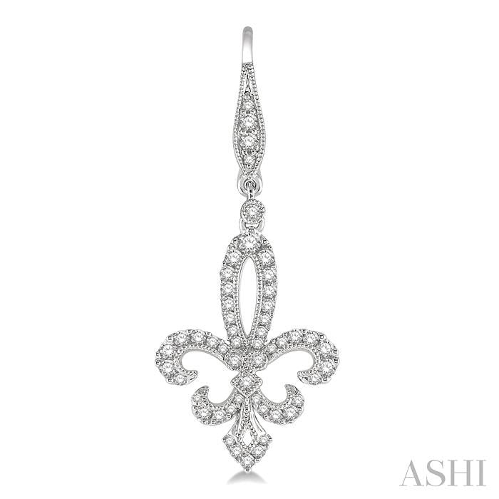 3/4 Ctw Fleur De Lis Round Cut Diamond Hanging Earrings in 14K White Gold